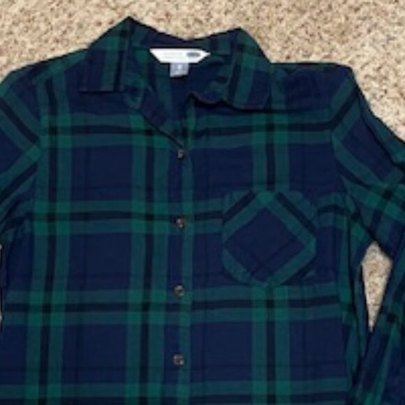 Old Navy Classic Green/Navy Plaid Lightweight Flannel Button Down Shirt - XS - Picture 2 of 6